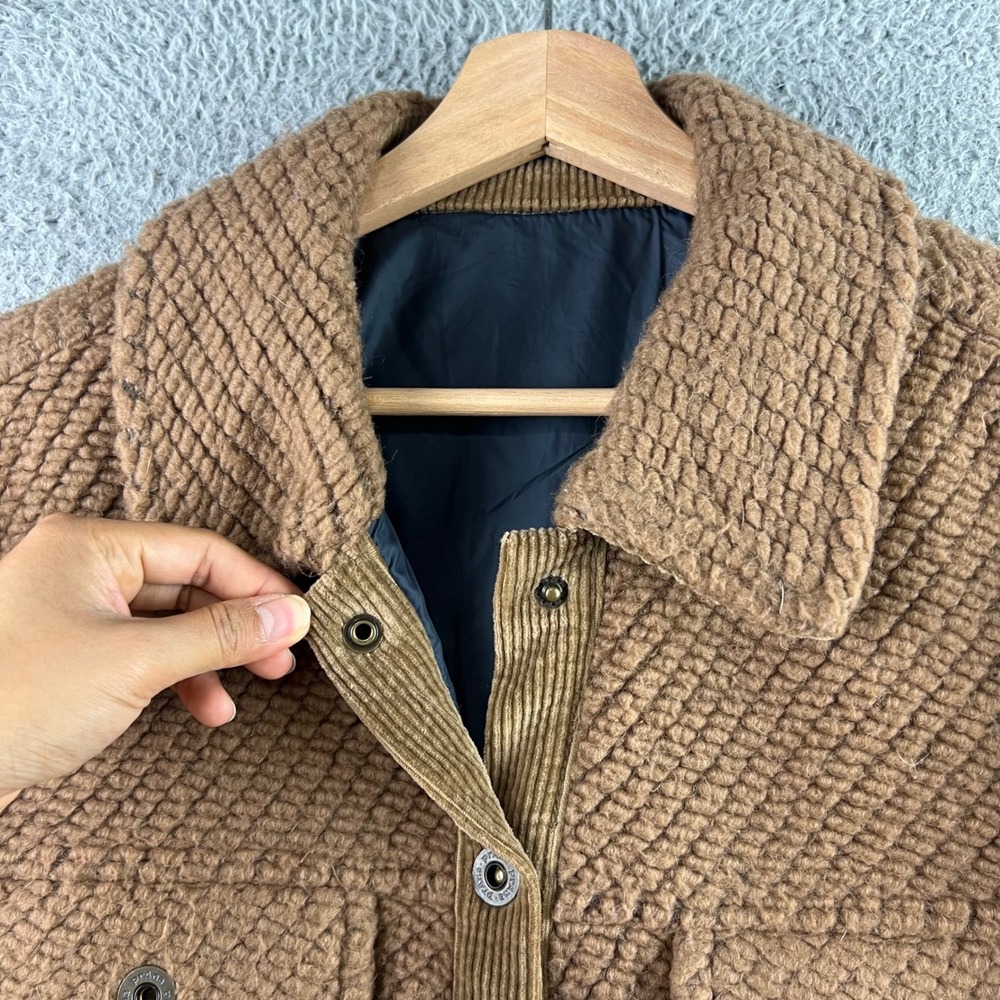 Prana Hellebore Jacket Brown Textured Boucle Corduroy Trim Snap Front Womens L - Picture 4 of 13